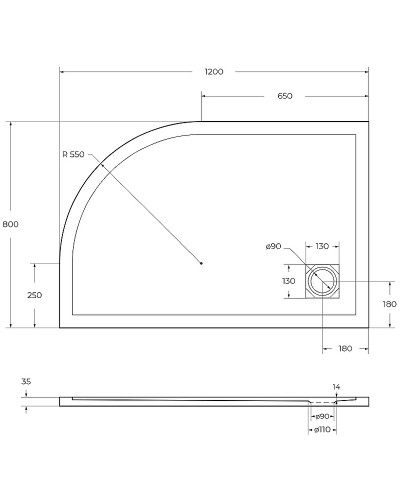 Душевой поддон из искусственного камня BelBagno Uno 120x80 L TRAY-MR-UNO-RH-120/80-550-35-W-L Белый