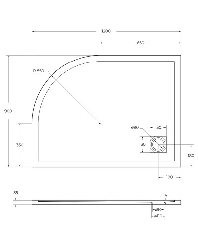 Душевой поддон из искусственного камня BelBagno Uno 120x90 L TRAY-MR-UNO-RH-120/90-550-35-W-L Белый