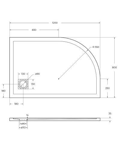 Душевой поддон из искусственного камня BelBagno Uno 120x80 R TRAY-MR-UNO-RH-120/80-550-35-W-R Белый