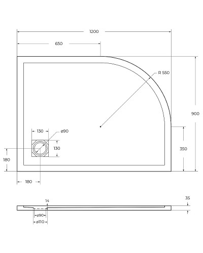 Душевой поддон из искусственного камня BelBagno Uno 120x90 R TRAY-MR-UNO-RH-120/90-550-35-W-R Белый
