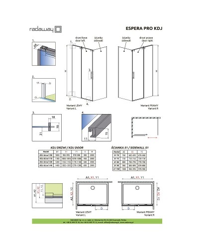 Душевая стенка Radaway Espera Pro S1 90 10093090-01-01 боковая профиль Хром стекло прозрачное