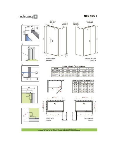 Душевая стенка Radaway Nes S2 90 10040090-01-01 боковая профиль Хром стекло прозрачное