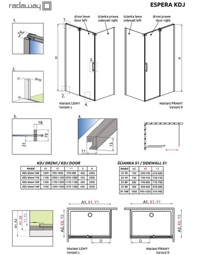 Душевая стенка Radaway Espera KDJ 90 380149-01L профиль Хром стекло прозрачное