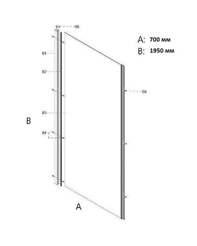 Душевая стенка Creto Nota 70 122-SP-700-C-B-6 профиль Черный стекло прозрачное