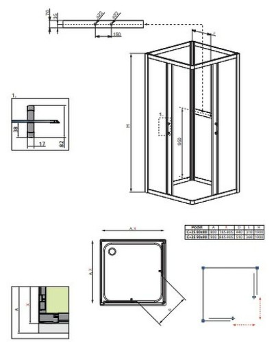 Задние стенки для душевого уголка Radaway Premium Plus 2S 80x80 33443-01-05N профиль Хром стекло графит