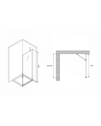 Душевая стенка Abber Zart 90x195 S91 профиль Хром стекло прозрачное