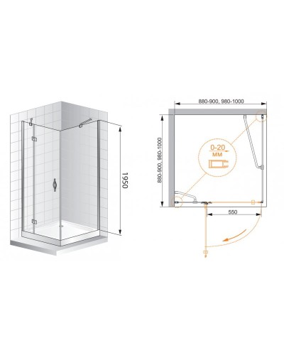 Душевой уголок CEZARES BERGAMO-W-A-1-100-P-Cr-R