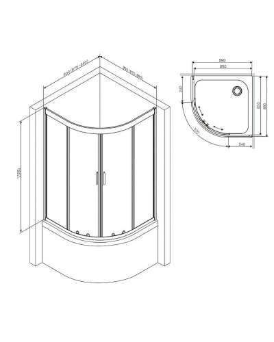 Душевой уголок AM.PM Gem W90G-401A090WT Профиль матовый хром, стекло прозрачное