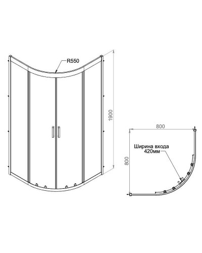 Душевой уголок AM.PM Gem 80х80 W90G-401-080WT радиальный профиль Матовый хром стекло прозрачное