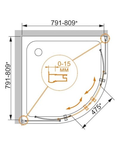 Душевой уголок Cezares Pratico 80x80 см прозрачное стекло PRATICO-R-2-80-C-Cr