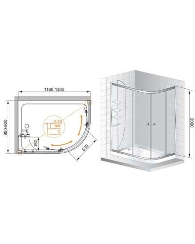 Душевой уголок Cezares Anima 120x90 см прозрачное стекло ANIMA-W-RH-2-120/90-C-Cr-R