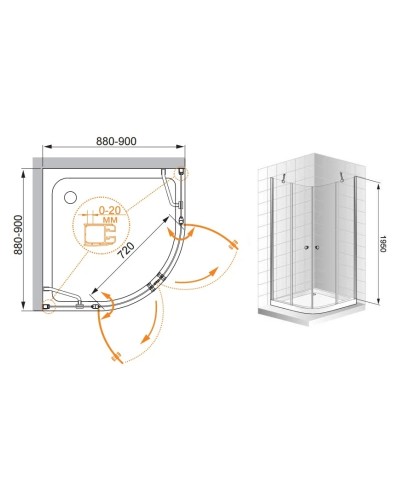 Душевой уголок Cezares Elena 90x90 см текстурное стекло ELENA-W-R-22-90-P-Cr
