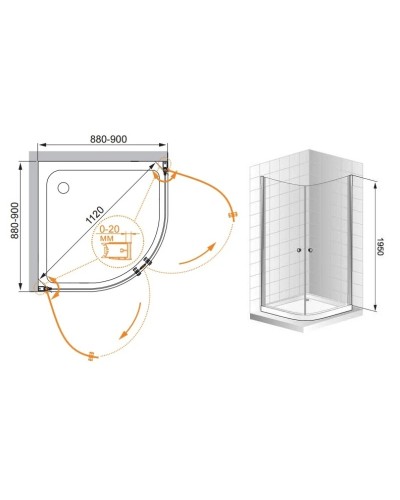 Душевой уголок Cezares Elena 90x90 см прозрачное стекло ELENA-W-R-21-90-C-Cr