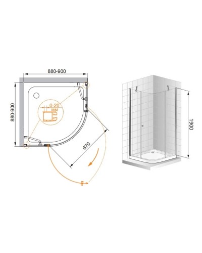Душевой уголок Cezares Elena 90x90 см прозрачное стекло ELENA-W-R-11-90-C-Cr-R