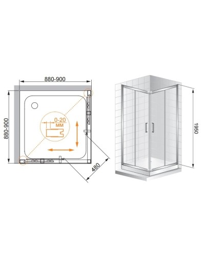 Душевой уголок Cezares Porta 100x100 см текстурное стекло PORTA-D-A-2-100-P-Cr