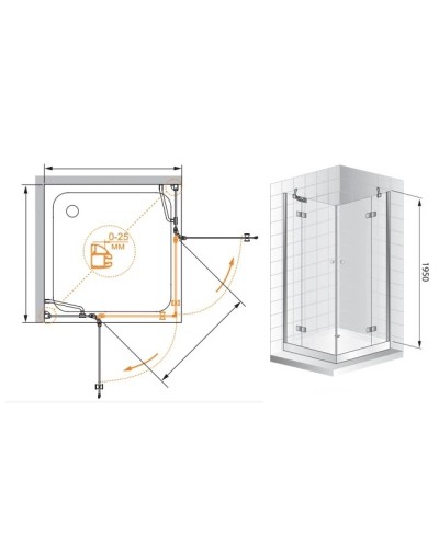 Душевой уголок Cezares Verona 120x120 см текстурное стекло VERONA-W-A-2-120-P-Cr