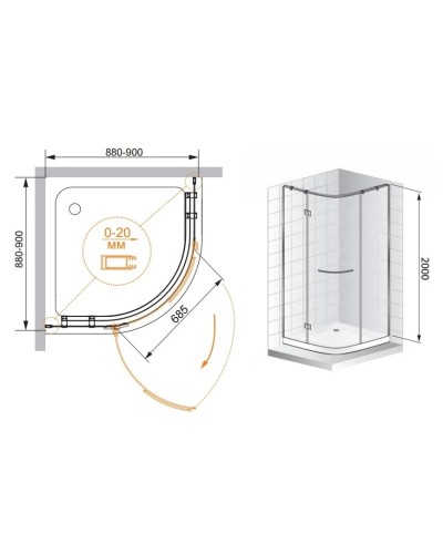 Душевой уголок Cezares Bergamo-Arco 90x90 см прозрачное стекло BERGAMO-W-R-1-90-ARCO-C-Cr-L