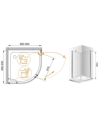 Душевой уголок Cezares Elena 90x90 см текстурное стекло ELENA-W-R-1-90-P-Cr-R
