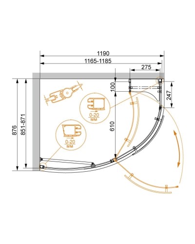 Душевой уголок Cezares Elena 120x90 см текстурное стекло ELENA-W-RH-1-120/90-P-Cr-R