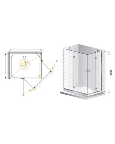 Душевой уголок Cezares Verona 100x90 см текстурное стекло VERONA-W-AH-2-100/90-P-Cr-R