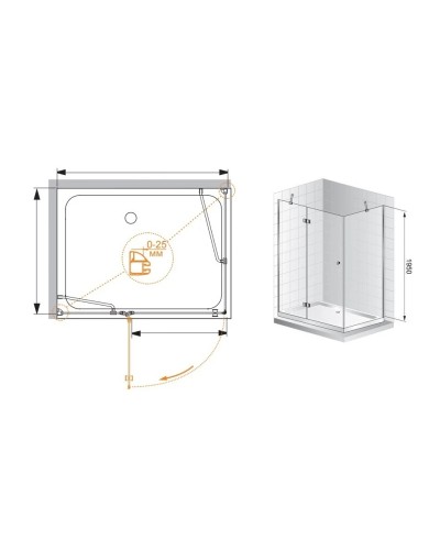 Душевой уголок Cezares Verona 100x90 см текстурное стекло VERONA-W-AH-1-100/90-P-Cr-L