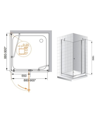 Душевой уголок Cezares Elena 90x90 см текстурное стекло ELENA-W-A-12-90-P-Cr-L