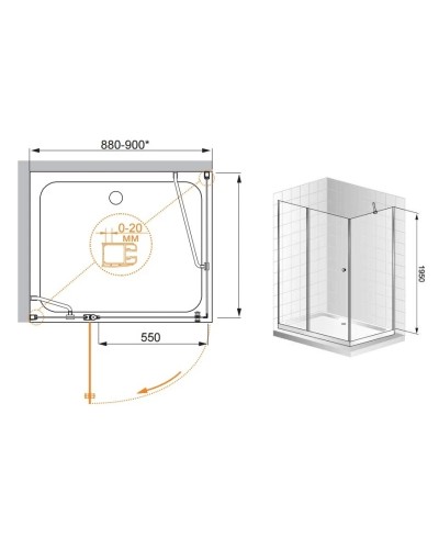 Душевой уголок Cezares Elena 90x100 см прозрачное стекло ELENA-W-AH-1-90/100-C-Cr