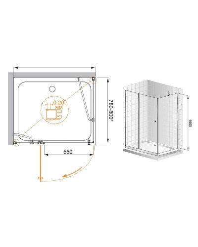 Душевой уголок Cezares Elena 120x80 см текстурное стекло ELENA-W-AH-1-120/80-P-Cr-L