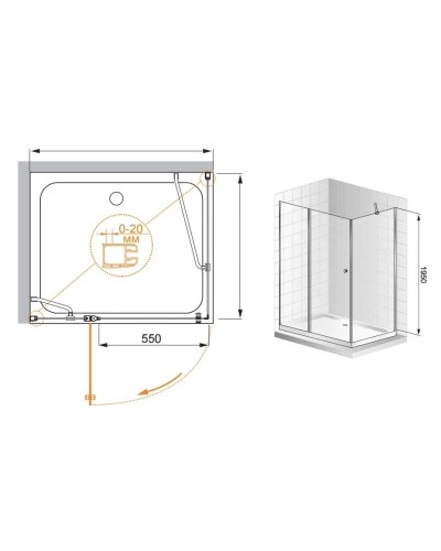 Душевой уголок Cezares Elena 120x90 см текстурное стекло ELENA-W-AH-1-120/90-P-Cr-L