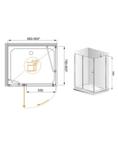 Душевой уголок Cezares Elena 90x80 см прозрачное стекло ELENA-W-AH-1-90/80-C-Cr