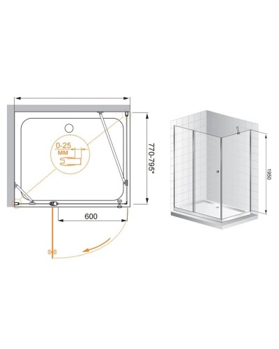 Душевой уголок Cezares Triumph 100x80 см прозрачное стекло TRIUMPH-D-AH-1-100/80-C-Cr-R