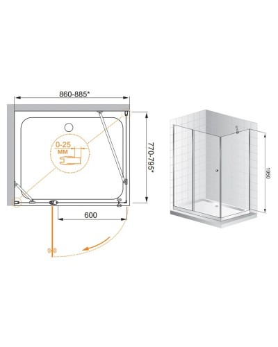 Душевой уголок Cezares Triumph 90x80 см прозрачное стекло TRIUMPH-D-AH-1-90/80-C-Cr-R