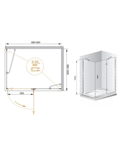 Душевой уголок Cezares Bergamo 90x100 см текстурное стекло BERGAMO-W-AH-1-90/100-P-Cr-L