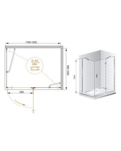 Душевой уголок Cezares Bergamo 120x100 см текстурное стекло BERGAMO-W-AH-1-120/100-P-Cr-R