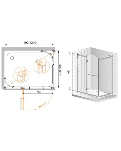 Душевой уголок Cezares Retro 120x90 см прозрачное c матовым узором RETRO-A-AH-12-120/90-CP-Br-L