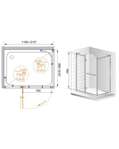 Душевой уголок Cezares Retro 120x100 см прозрачное c матовым узором RETRO-A-AH-12-120/100-CP-Br-R