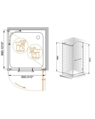 Душевой уголок Cezares Retro 90x100 см прозрачное c матовым узором RETRO-A-AH-1-90/100-CP-Br-L