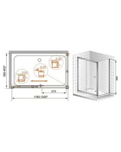 Душевой уголок Cezares ANIMA-W-AH-1-120/90-C-Cr профиль Хром стекло прозрачное