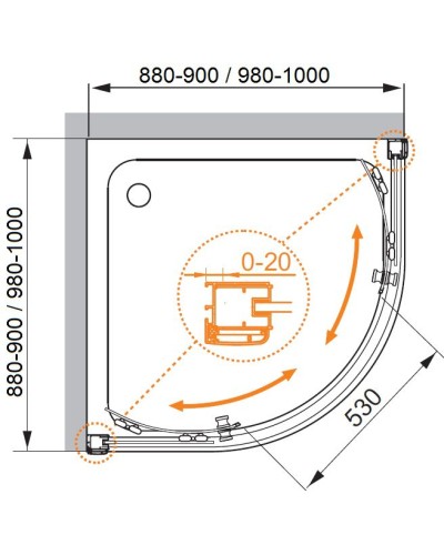 Душевой уголок Cezares Anima R-2 100x100 ANIMA-W-R-2-100-C-Cr-IV IV профиль Хром стекло прозрачное