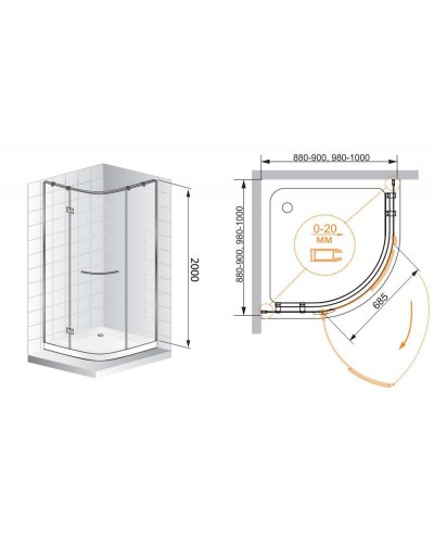 Душевой уголок Cezares Bergamo R-1 Arco 100x100 BERGAMO-W-R-1-100-ARCO-C-Cr-L-IV IV профиль Хром стекло прозрачное