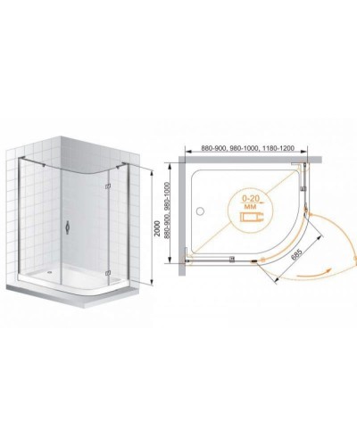 Душевой уголок Cezares BERGAMO-W-RH-1-120/100-ARCO-C-Cr-R-IV IV профиль Хром стекло прозрачное