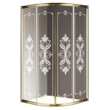 Душевой уголок Cezares Giubileo R2 100x100 GIUBILEO-R-2-100-SCORREVOLE-CP-G профиль Золото стекло прозрачное с матовым рисунком