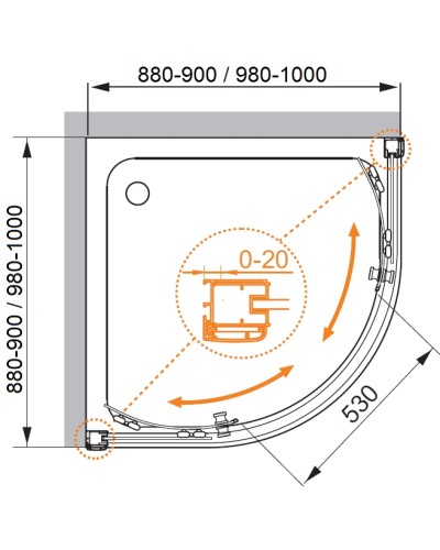 Душевой уголок Cezares Anima R-2 90x90 ANIMA-W-R-2-90-C-Cr-IV IV профиль Хром стекло прозрачное