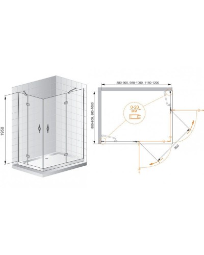 Душевой уголок Cezares BERGAMO-W-AH-2-100/90-C-Cr-L профиль Хром стекло прозрачное