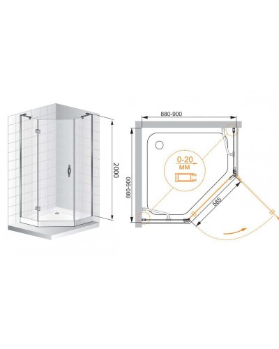Душевой уголок Cezares Bergamo P-1 90x90 BERGAMO-W-P-1-90-C-Cr-R-IV IV профиль Хром стекло прозрачное