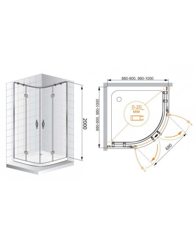 Душевой уголок Cezares Bergamo R-2 Arco 100x100 BERGAMO-W-R-2-100-ARCO-C-Cr-IV IV профиль Хром стекло прозрачное