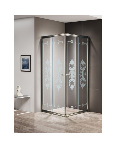 Душевой уголок Cezares Giubileo A-2 100х100 GIUBILEO-A-2-100-SCORREVOLE-CP-Br стекло прозрачное с матовым принтом профиль Бронза