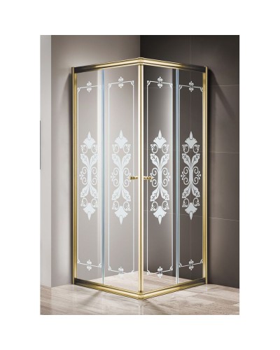 Душевой уголок Cezares Giubileo A-2 100х100 GIUBILEO-A-2-100-SCORREVOLE-CP-G стекло прозрачное с матовым принтом профиль Золото