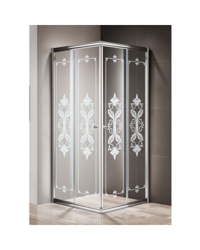 Душевой уголок Cezares Giubileo A-2 100х100 GIUBILEO-A-2-100-SCORREVOLE-CP-Cr стекло прозрачное с матовым принтом профиль Хром