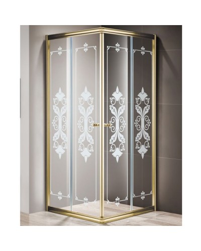 Душевой уголок Cezares Giubileo A-2 80х80 GIUBILEO-A-2-80-SCORREVOLE-CP-G стекло прозрачное с матовым принтом профиль Золото